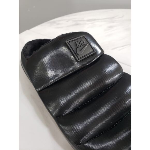 Nike Burrow SE Triple Black Slides Sandal Fur Lined Slip On Slipper House Shoes - Picture 3 of 8